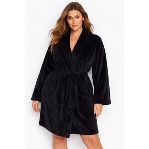 Victorias Secret Black Plush Robe Womens XL Soft Velour Tie Waist